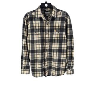 Carhartt Men's Gray Hubbard Plaid Flannel Long Sleeve Button-Up Shirt Medium